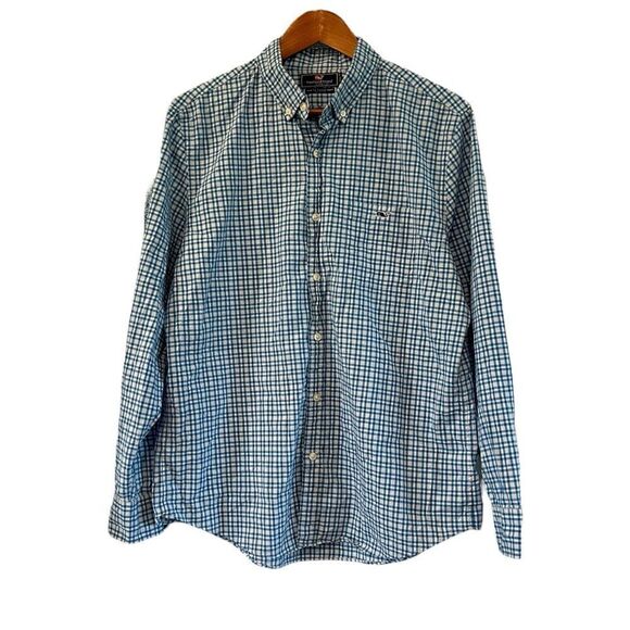 Vineyard vines blue checkered slim fit tucker shirt - Picture 1 of 10